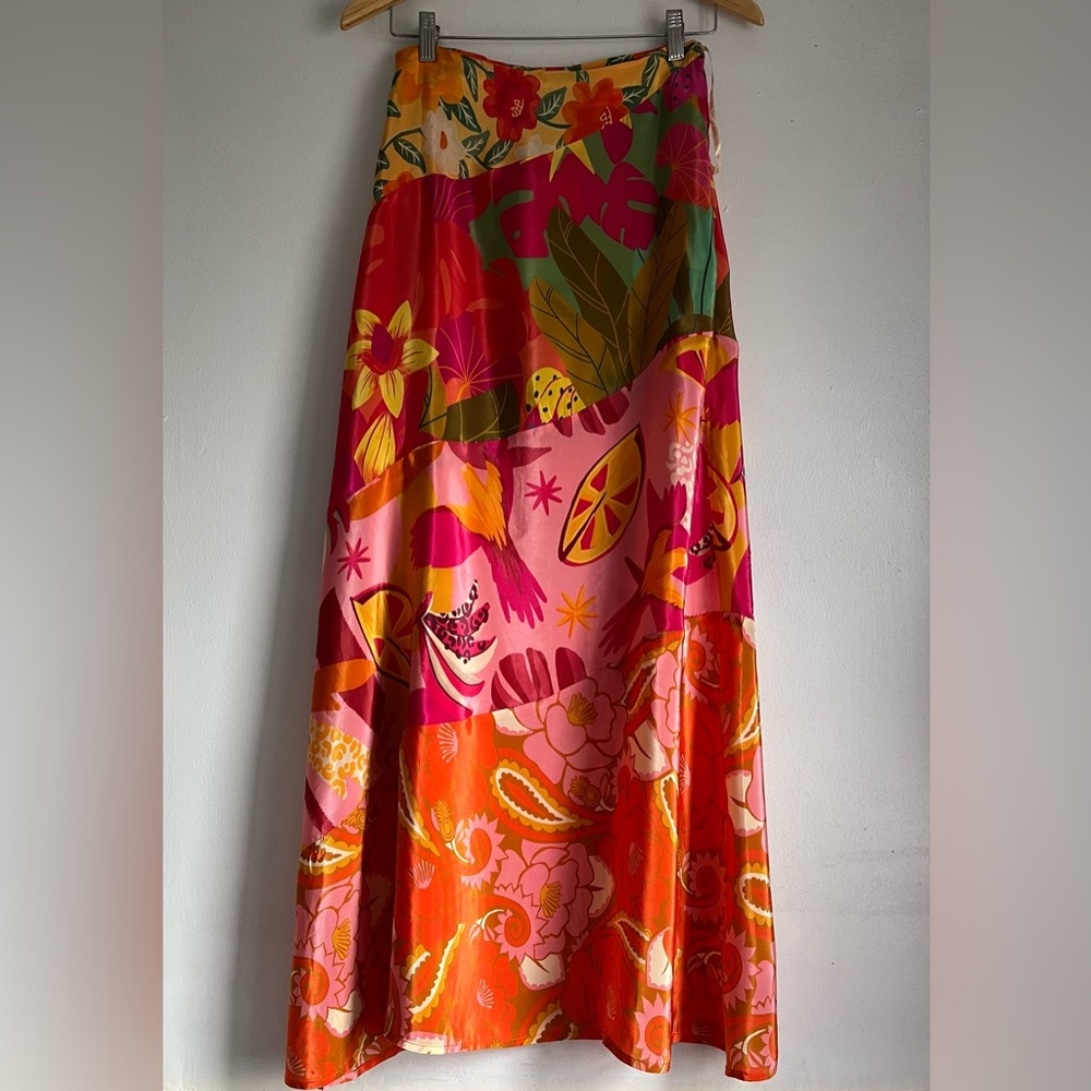 FARM RIO Silky Floral Orange Maxi Skirt - Picture 5 of 14